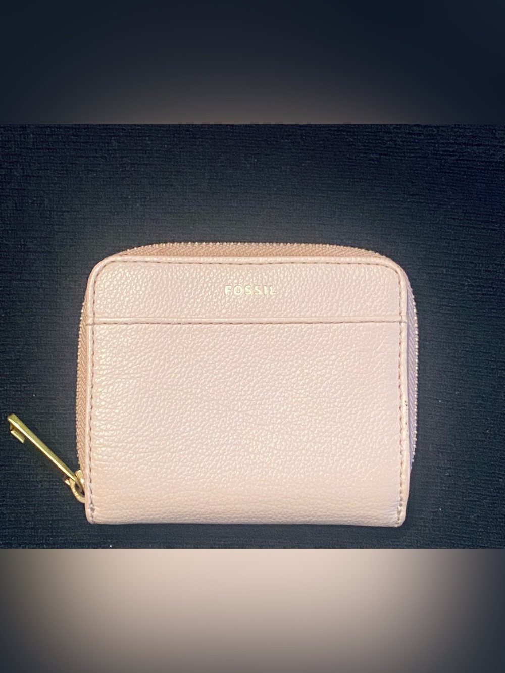 Fossil Light Pink Pebbled Leather Zip Wallet with Gold Hardware